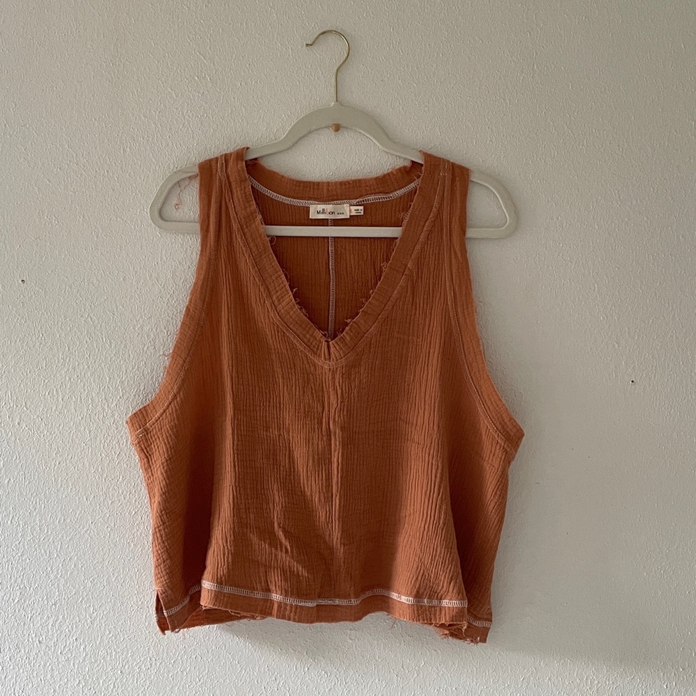 Millibon Muslin Vneck Top Sleeveless Crop Wide Racerback Boho Coastal Beach